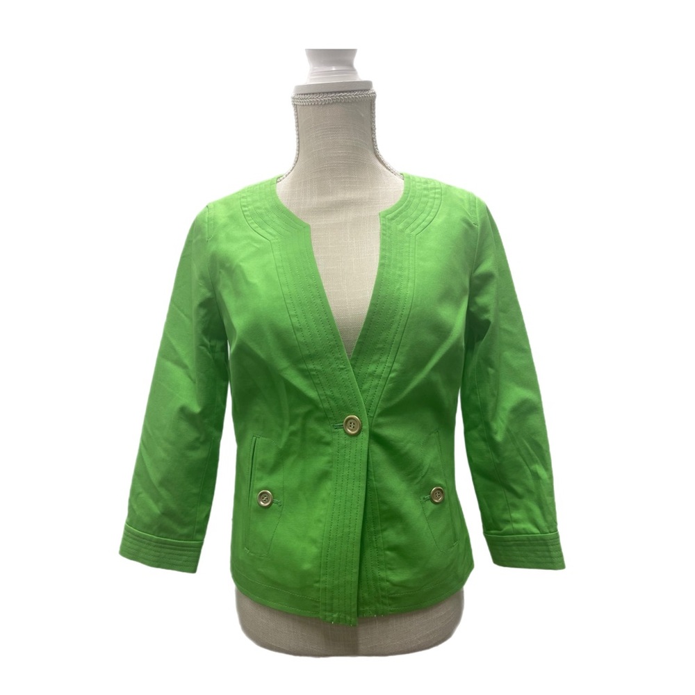 NEW NWT Talbots Grace Fit Collarless V-Neck Blazer Gold Buttons Size 2
